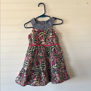 Floral Kids Dress with Pink and Green Accents